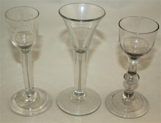 Three drinking glasses, c.1735-50, 14cm